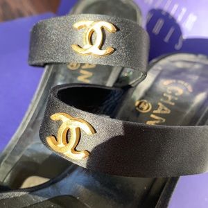 CHANEL Rare find Satin Black Slides Sandals 39.5